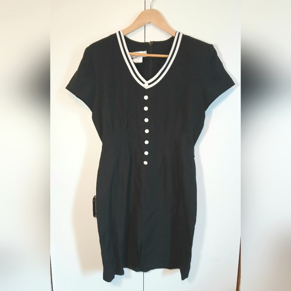 Vintage 1980s Chablis Sailor-Inspired Black Dress | Size 11